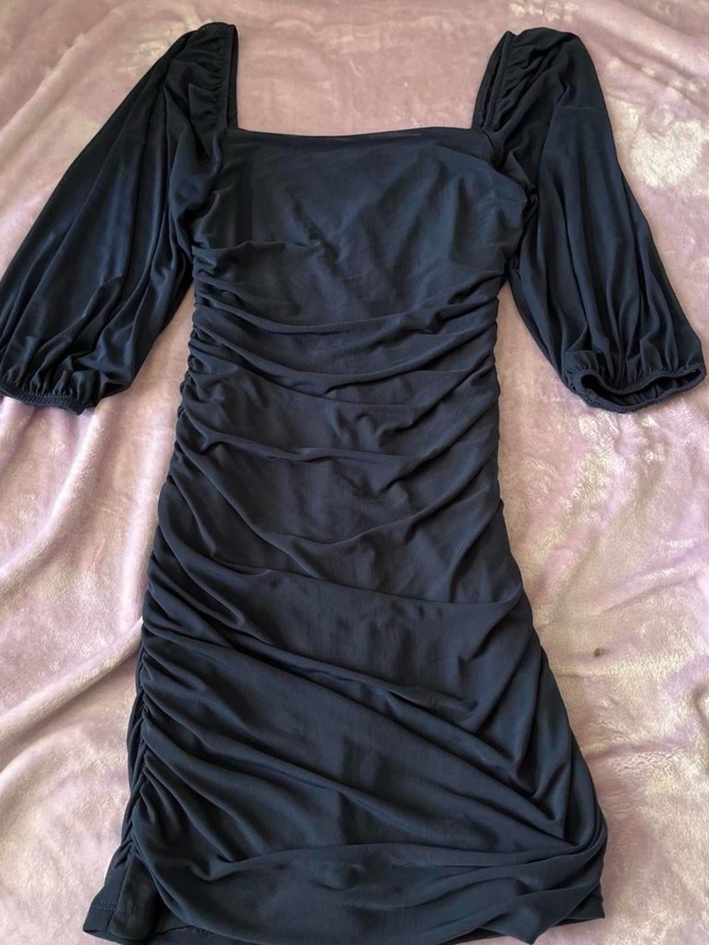 Speechless Black Ruched Puff-Sleeve Mini Dress